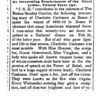 "Charlotte Cushman at Rome," <em>Milwaukee Daily Sentinel</em>, March 9, 1876